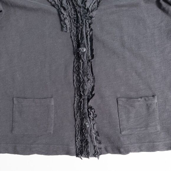 Eddie Bauer Floral Ribbon Trim Slub Knit Button Cardigan Womens Large Gray Boho - Picture 10 of 16